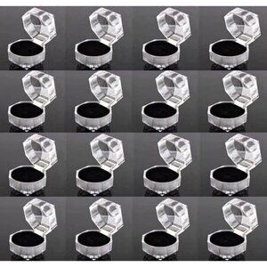 20pcs Plastic Clear Crystal Jewelry Ring Display Storage Boxes Accessories Black
